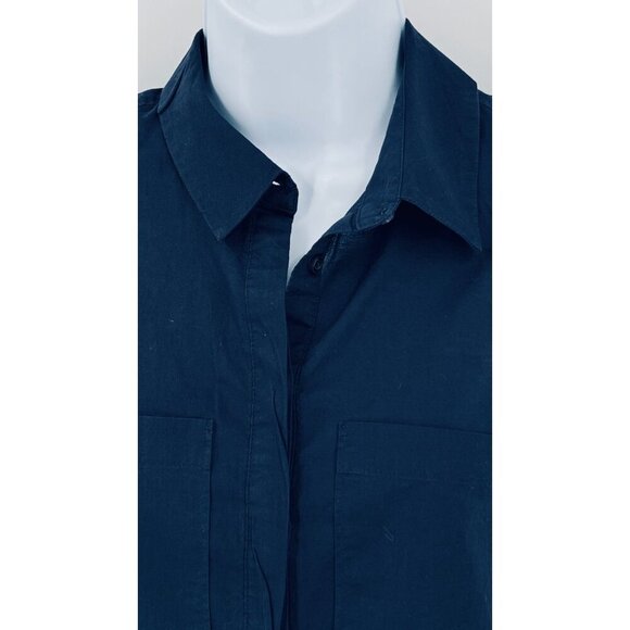 Anthropologie HD In Paris Sleeveless Button Up Shirt  Size 4 Navy Blue High Low - Picture 9 of 15